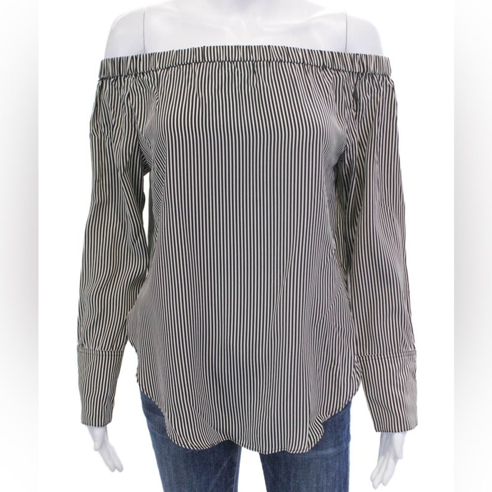Rag & Bone Black and White Striped Silk Off-Shoulder Blouse